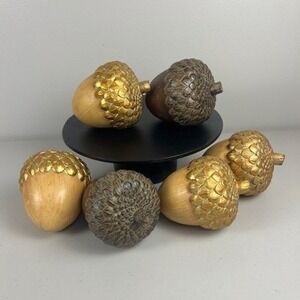Set of 6 Large Decorative Resin Acorns Gold and Brown Fall Harvest Decor